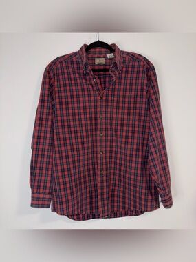 VTG Y2K LL Bean Red and navy crisp plaid classic button-down